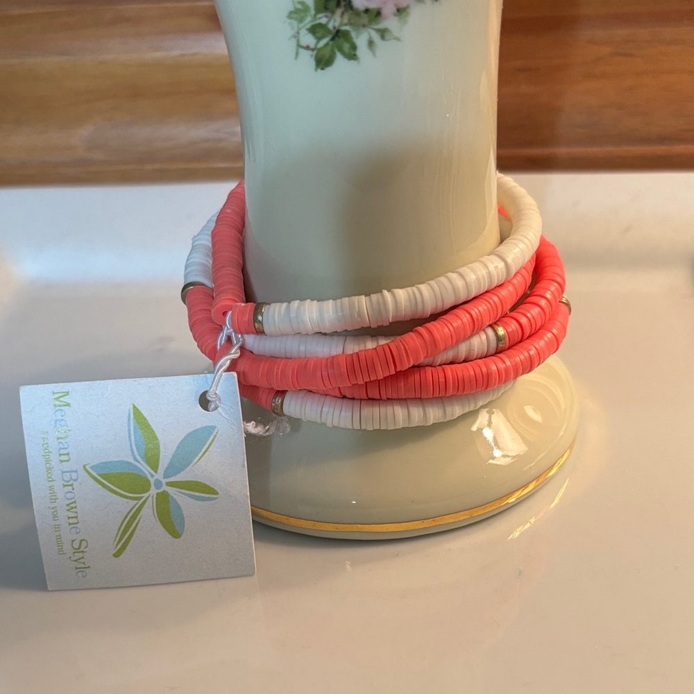 Coral and White Bracelet Set